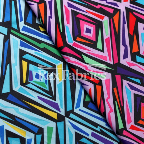 Vintage Diamond Polyester Spandex Fabric - Blue and Purple Diamond Geometric Print Tricot, 58-60" Width (1 Yard)
