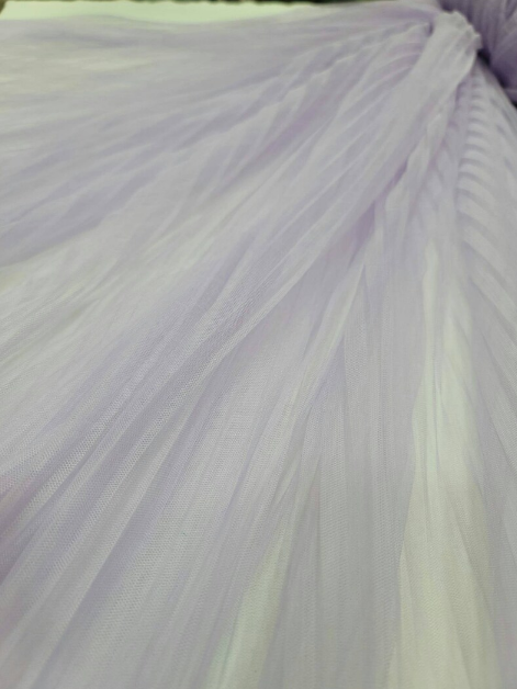 Lavender Mesh Pleated Lace Fabric