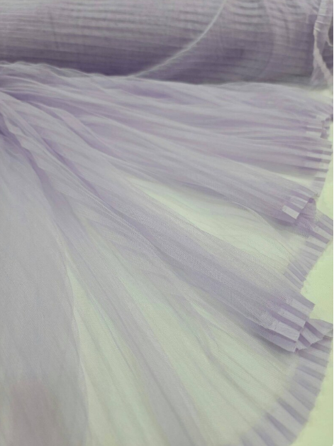 Lavender Mesh Pleated Lace Fabric