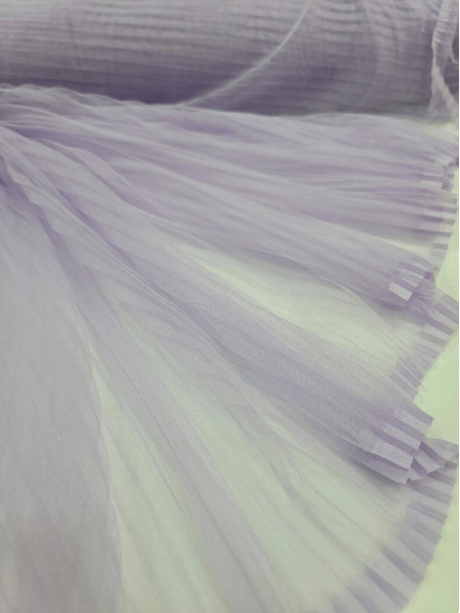 Lavender Mesh Pleated Lace Fabric