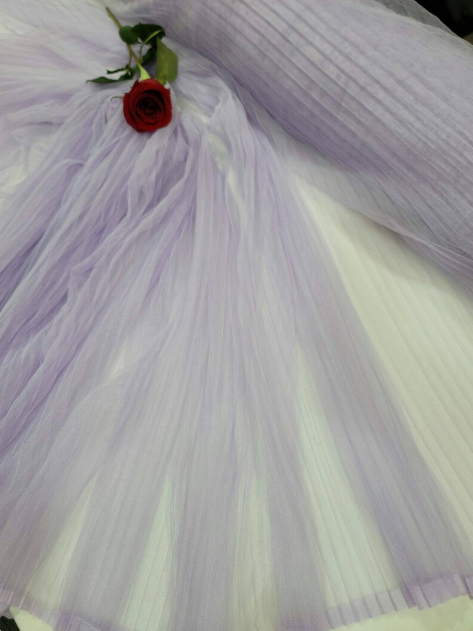 Lavender Mesh Pleated Lace Fabric