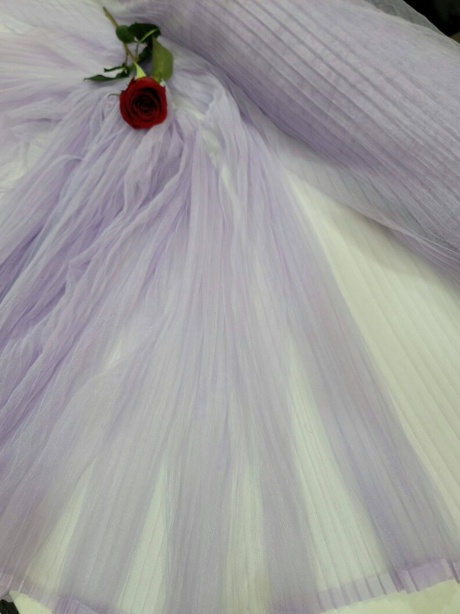 Lavender Mesh Pleated Lace Fabric