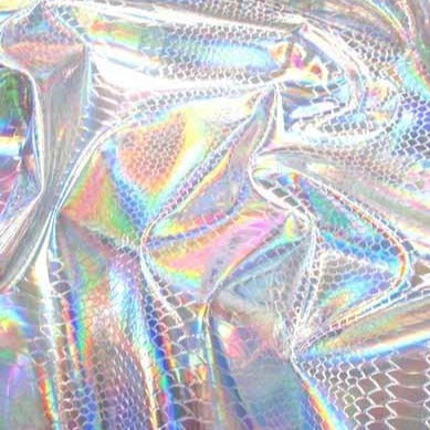 Silver Nuevo Viper Cobra Snake Holographic Embossed Iridescent Vinyl Fabric,