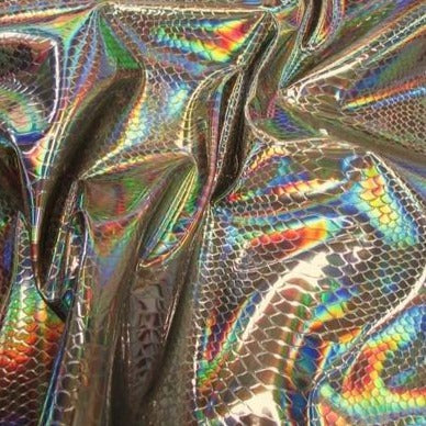 Steel Nuevo Viper Cobra Snake Holographic Embossed Iridescent Vinyl Fabric,