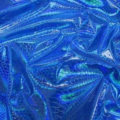 Royal Blue Nuevo Viper Cobra Snake Holographic Embossed Iridescent Vinyl Fabric,