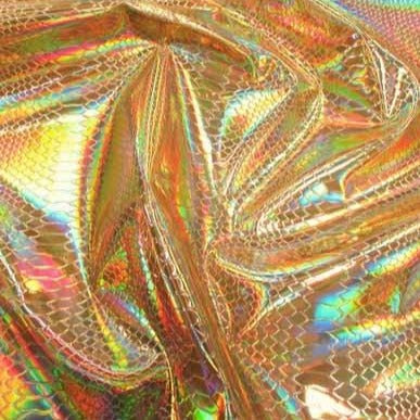 Gold Nuevo Viper Cobra Snake Holographic Embossed Iridescent Vinyl Fabric,