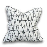 Viva015 White Velvet Pillow - Black Embroidered Abstract, Thick Border, 20" X 20" (1 Piece)