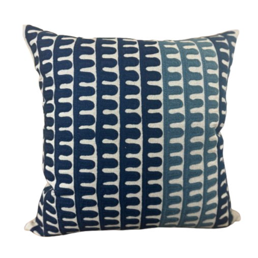 Viva016 Polyester Pillow Fabric - Sandy Beige, Ocean-Inspired Blue & Turquoise Embroidery, 20" X 20" (1 Unit)
