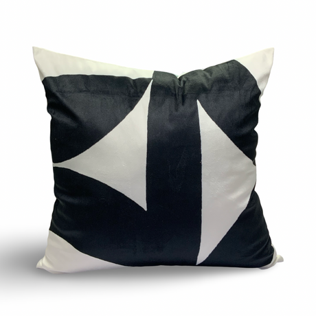 VIVA017 Velvet Pillow Fabric - White, Thick Black Abstract Design, 20" X 20" (1 Piece)