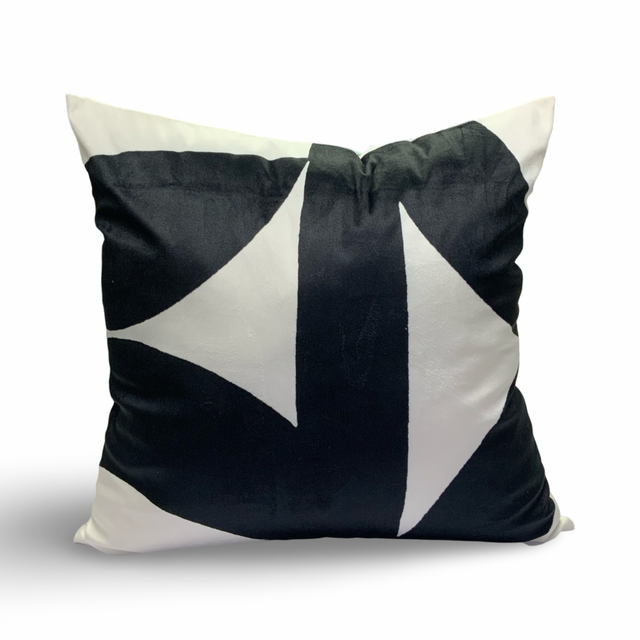 VIVA017 Velvet Pillow Fabric - White, Thick Black Abstract Design, 20" X 20" (1 Piece)