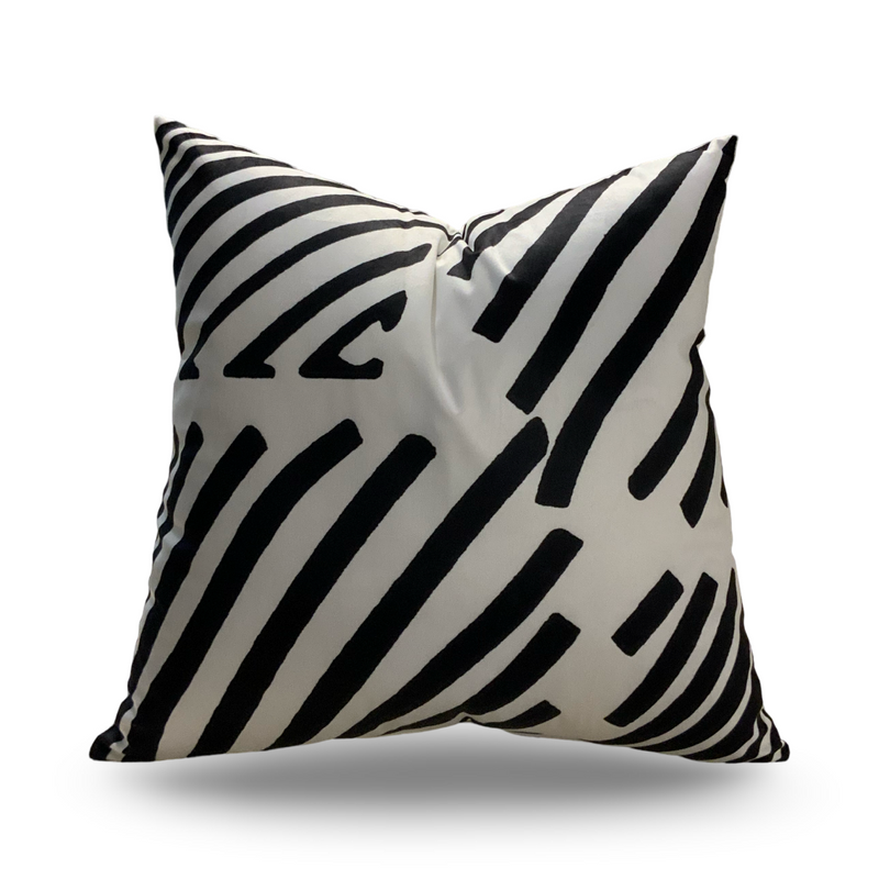 VIVA019 Velvet Pillow Fabric - White Black Geometric Design, 20" X 20" (1 Pillow)