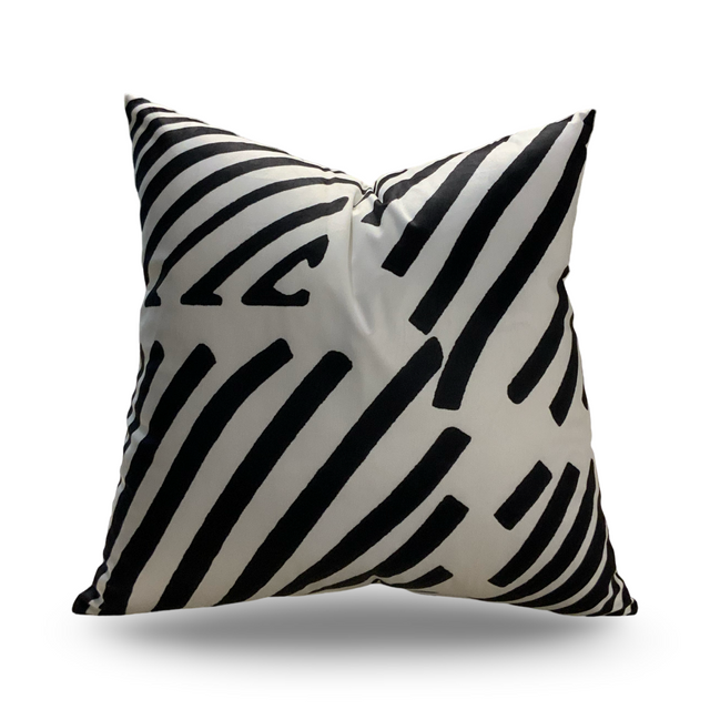 VIVA019 Velvet Pillow Fabric - White Black Geometric Design, 20" X 20" (1 Pillow)