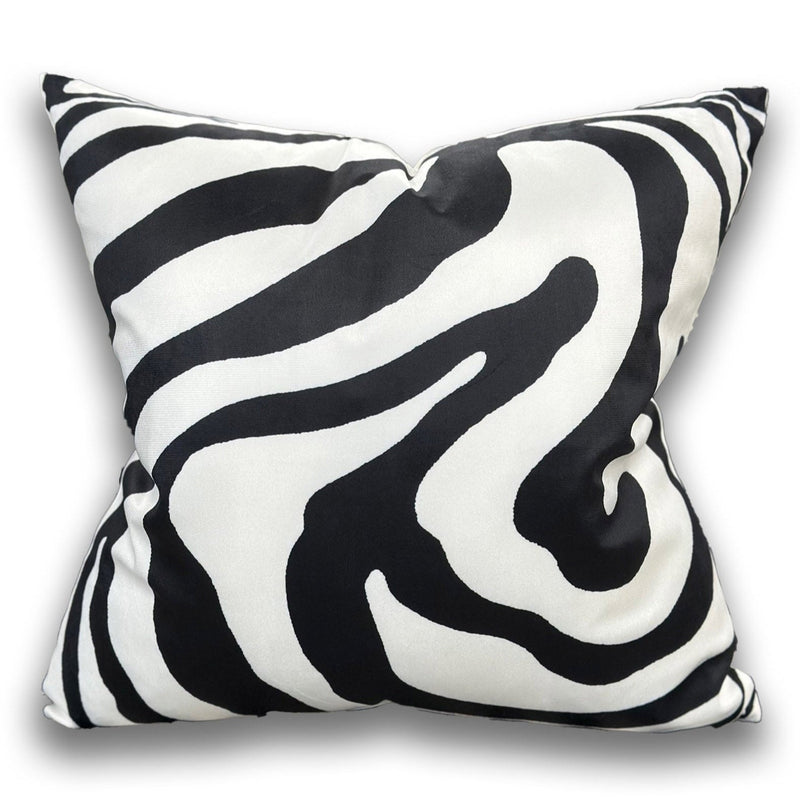 VIVA021 Polyester Velvet Fabric - White Abstract With Black Swirled Zebra Design, 20" X 20" (1 Pillow)