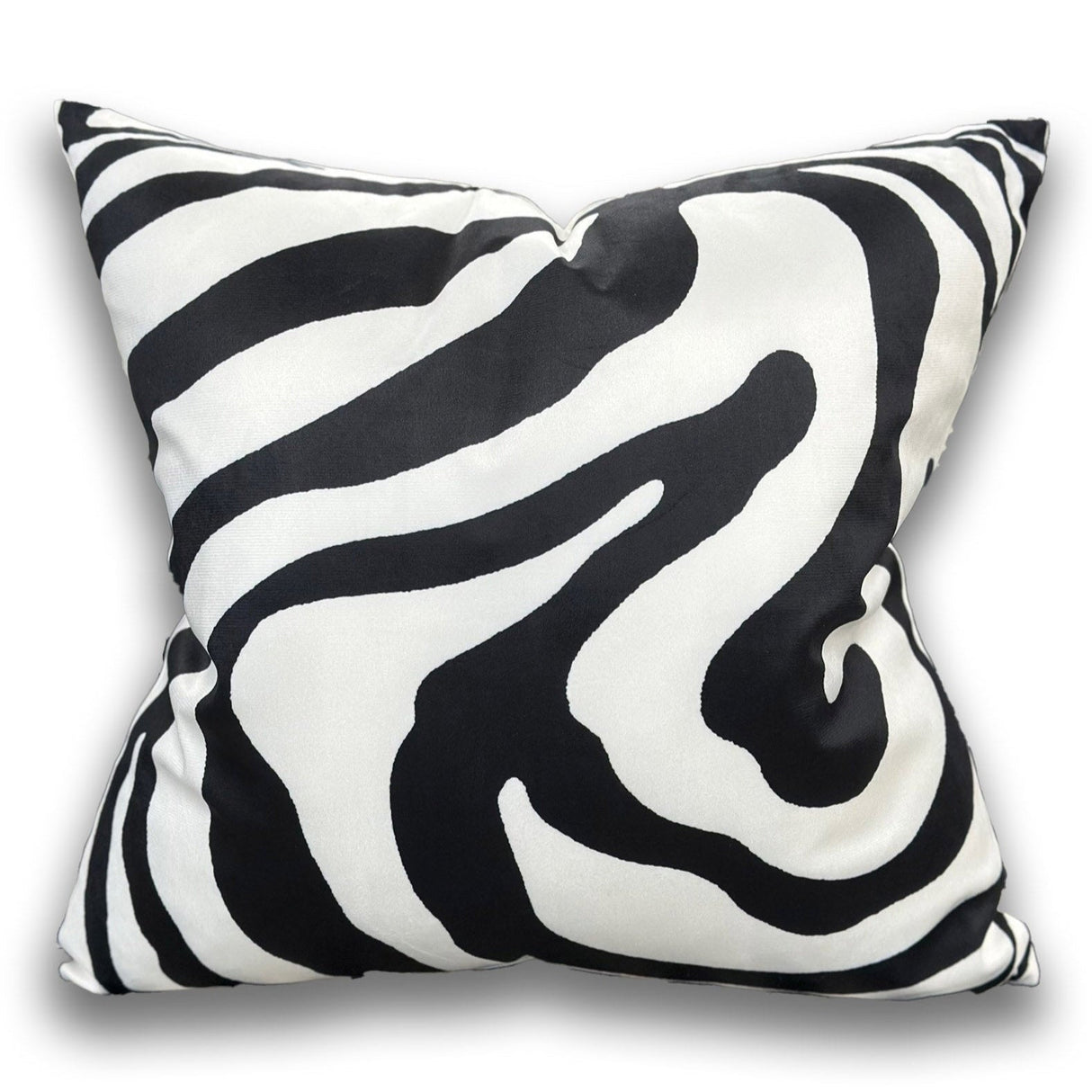 VIVA021 Polyester Velvet Fabric - White Abstract With Black Swirled Zebra Design, 20" X 20" (1 Pillow)