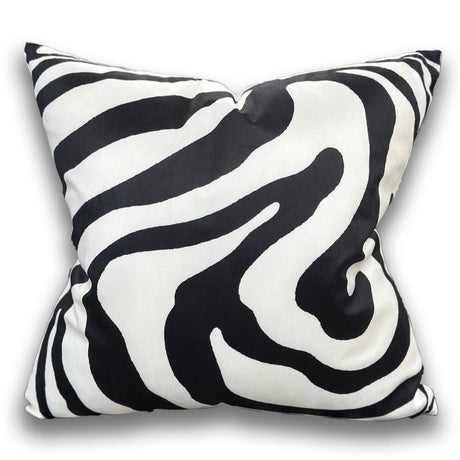 VIVA021 Polyester Velvet Fabric - White Abstract With Black Swirled Zebra Design, 20" X 20" (1 Pillow)