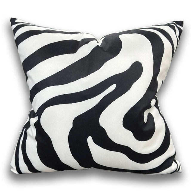 VIVA021 Polyester Velvet Fabric - White Abstract With Black Swirled Zebra Design, 20" X 20" (1 Pillow)