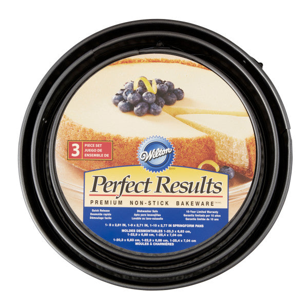 Wilton Perfect Results Premium Non-Stick Springform Pan Set – 3 Piece, 8, 9 and 10 Inch