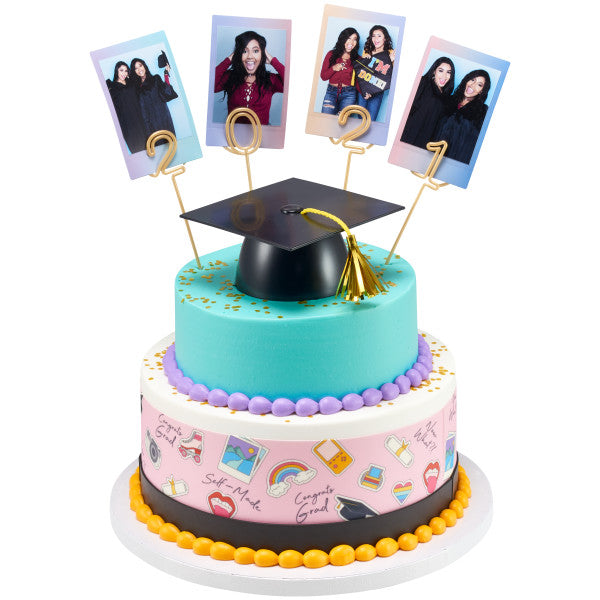 Graduation Large Black Grad Cap with Tassels Layon Cake - 12 per order