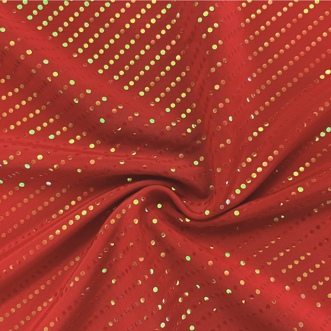 Waterfall On Polyester Spandex Fabric - Iridescent Sequin Dots, 56" Width (1 Yard)