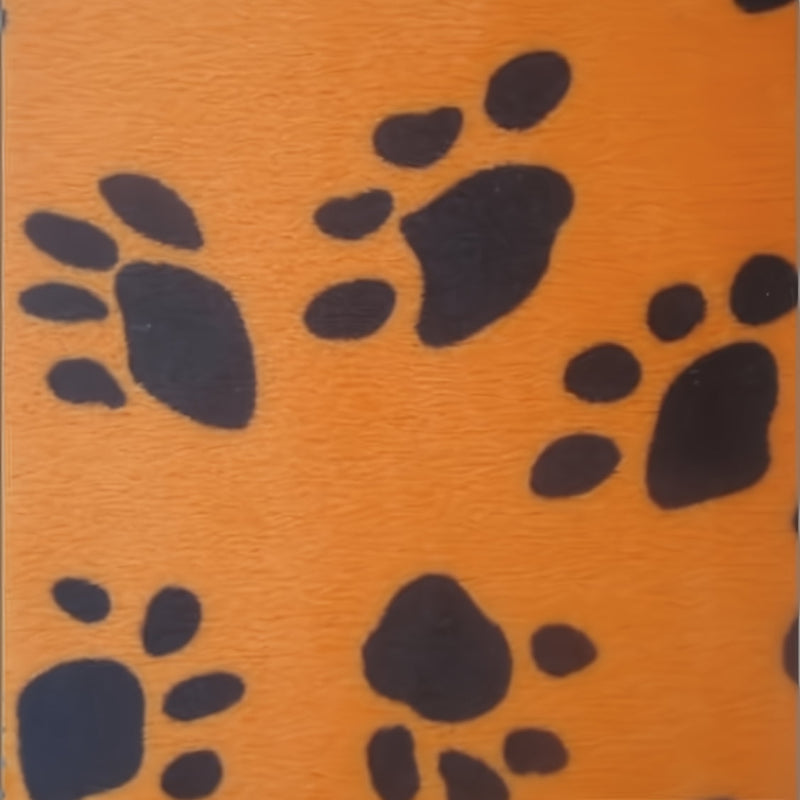 Orange/Black Velboa Animal Paw Short Pile Fabric