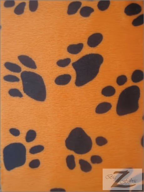 Orange/Black Velboa Animal Paw Short Pile Fabric