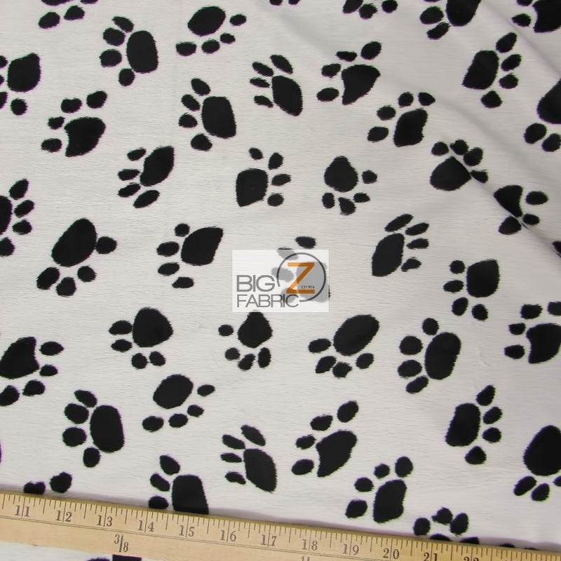 White/Black Velboa Animal Paw Short Pile Fabric