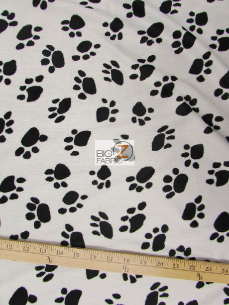 White/Black Velboa Animal Paw Short Pile Fabric