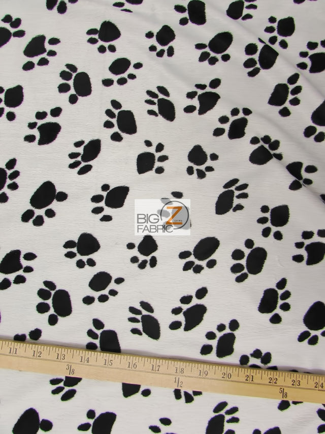 White/Black Velboa Animal Paw Short Pile Fabric