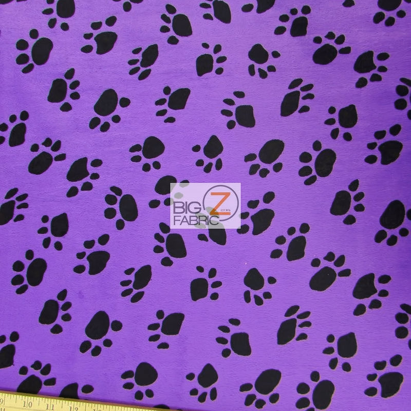 Purple/Black Velboa Animal Paw Short Pile Fabric