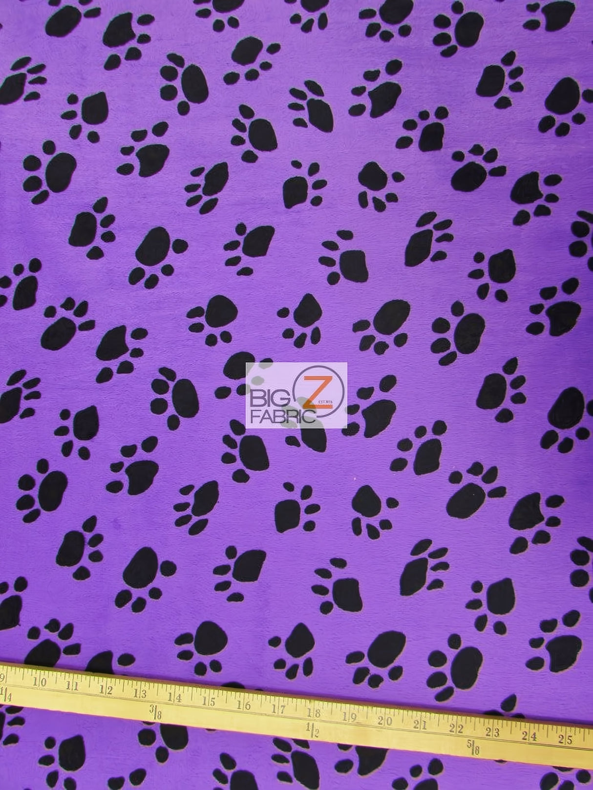 Purple/Black Velboa Animal Paw Short Pile Fabric