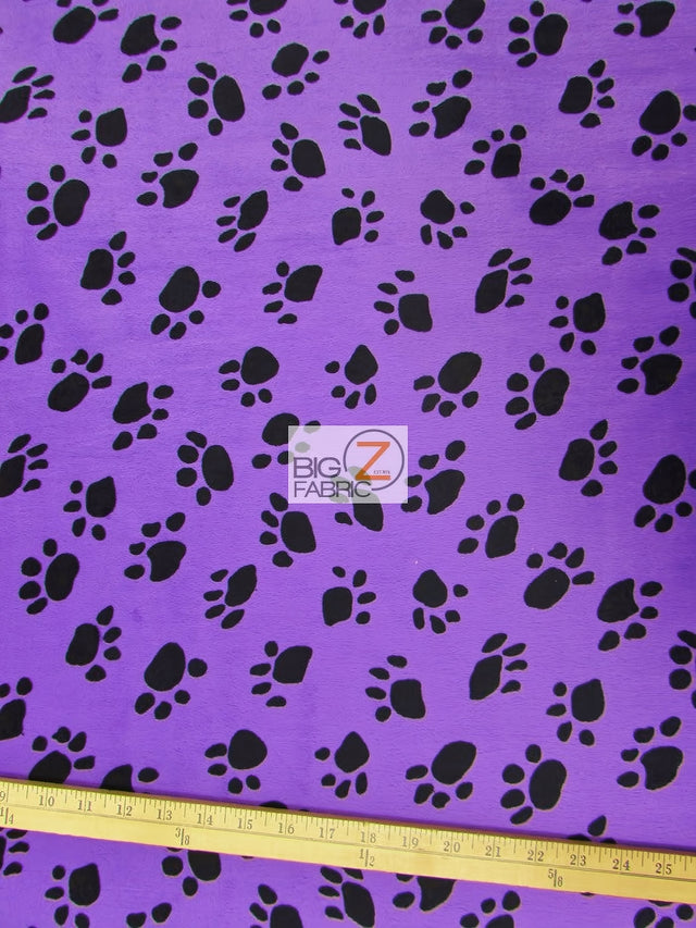 Purple/Black Velboa Animal Paw Short Pile Fabric