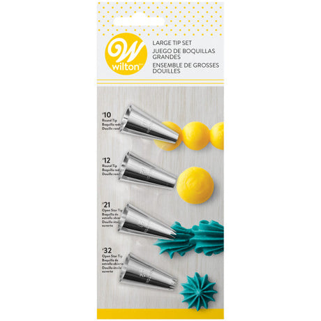 Wilton Large Cake Decorating Tip Set – 4 Piece Star Tips #21 and #32, Round Tips #10 and #12