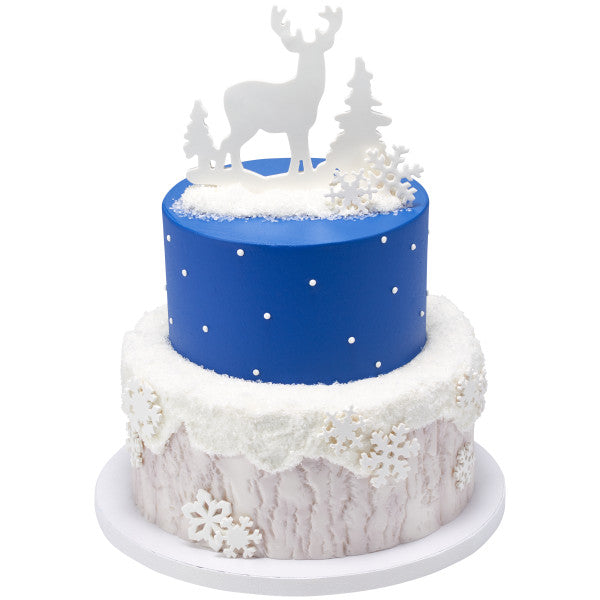 Deer and Pine Trees Gum Paste Layon Cake Topper Christmas Hunter Buck Trees - set of 6