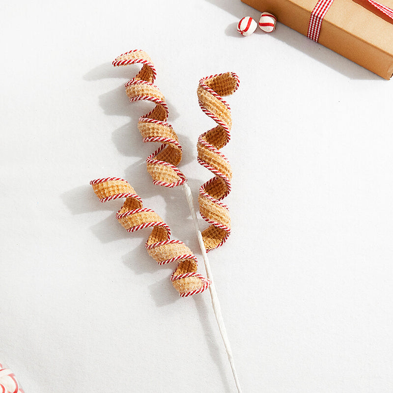 26” Red and White Peppermint Stripe Waffle Curly Spray