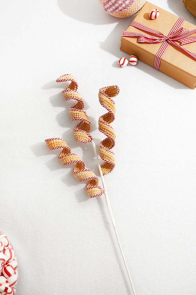 26” Red and White Peppermint Stripe Waffle Curly Spray