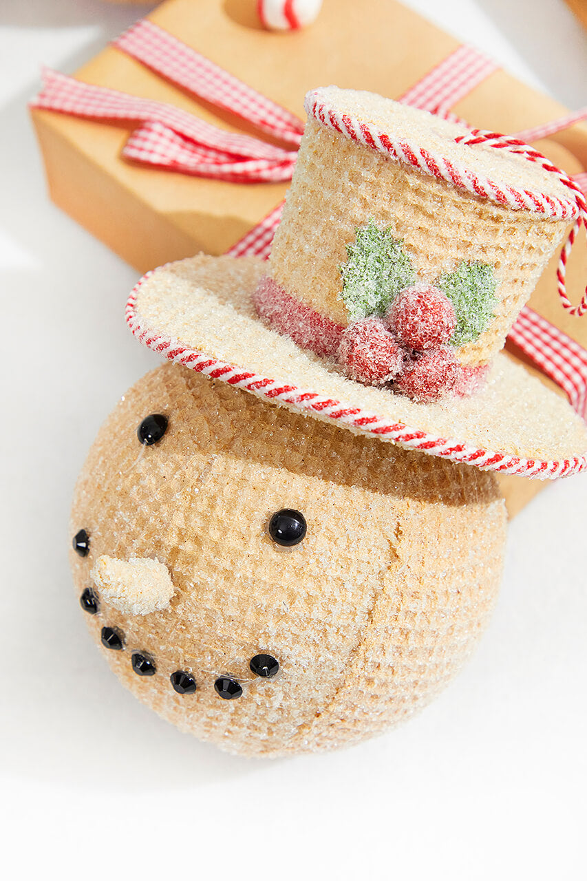 6” Red and White Peppermint Stripe Waffle Snowman Ornament