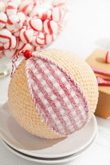 Red White Plaid Waffle Ball Ornament 5 Inch Christmas