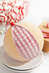 5” Red and White Plaid Waffle Ball Ornament