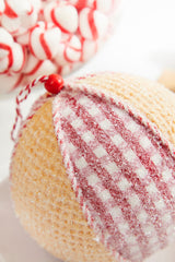 5” Red and White Plaid Waffle Ball Ornament