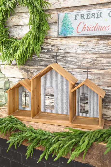 20” x 29” Rustic Wood & Metal Creche