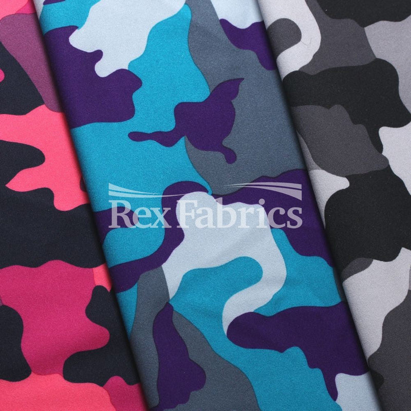 Warfare Camo Polyester Spandex Fabric - Pink, Blue, Gray Camo Print, 58/60" Width (1 Yard)