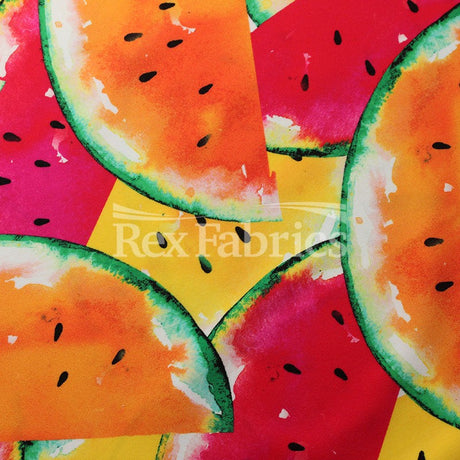 Watermelon Nylon Spandex Fabric - Fruit Print, Cool/Warm Combo, 58/60" Width (1 Yard)