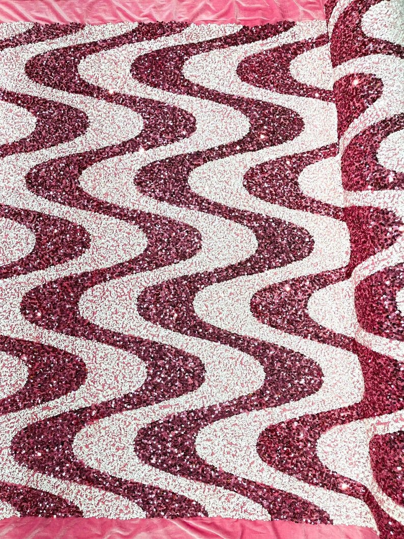 Wave Sequin Stretch Velvet Fabric - Wave Design, 54" Width (1 Yard)