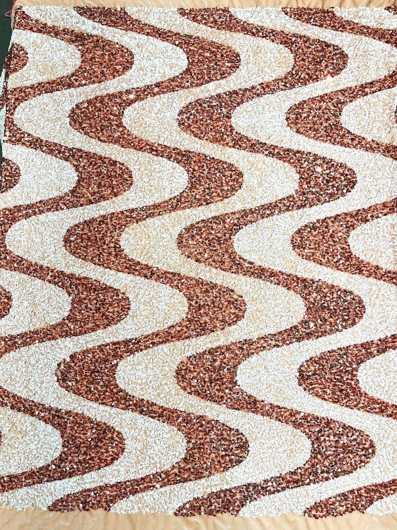 Wave Sequin Stretch Velvet Fabric - Wave Design, 54" Width (1 Yard)