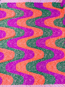 Wave Sequin Stretch Velvet Fabric - Wave Design, 54" Width (1 Yard)