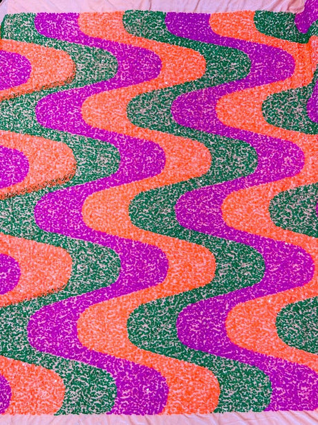Wave Sequin Stretch Velvet Fabric - Wave Design, 54" Width (1 Yard)