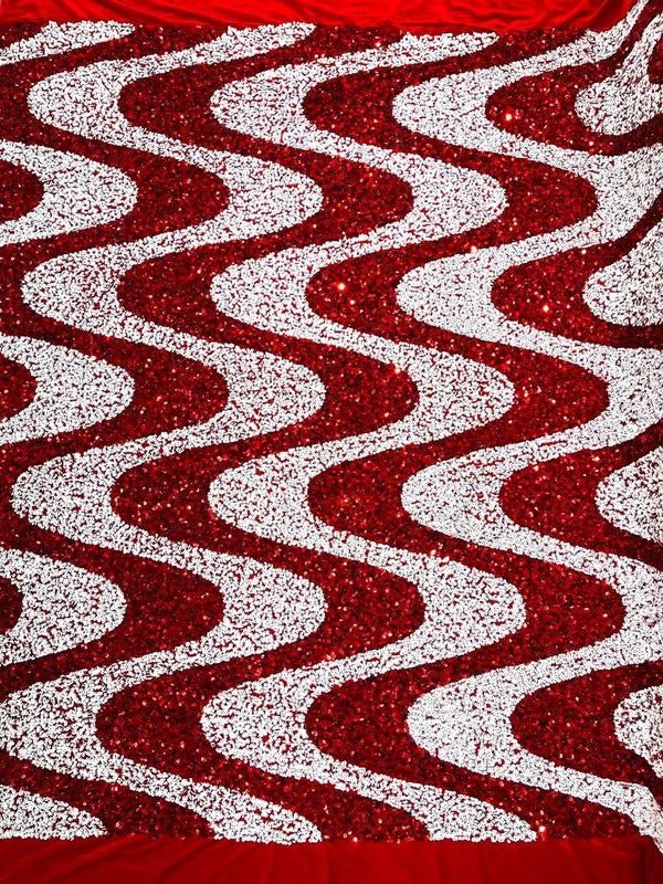 Wave Sequin Stretch Velvet Fabric - Wave Design, 54" Width (1 Yard)