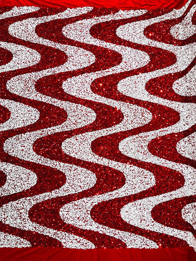 Wave Sequin Stretch Velvet Fabric - Wave Design, 54" Width (1 Yard)