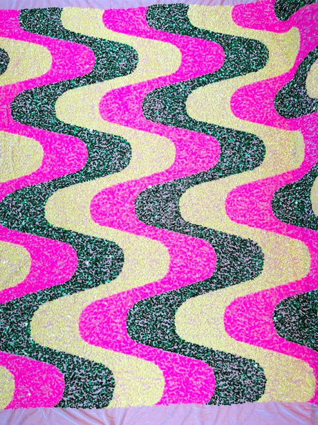 Wave Sequin Stretch Velvet Fabric - Wave Design, 54" Width (1 Yard)