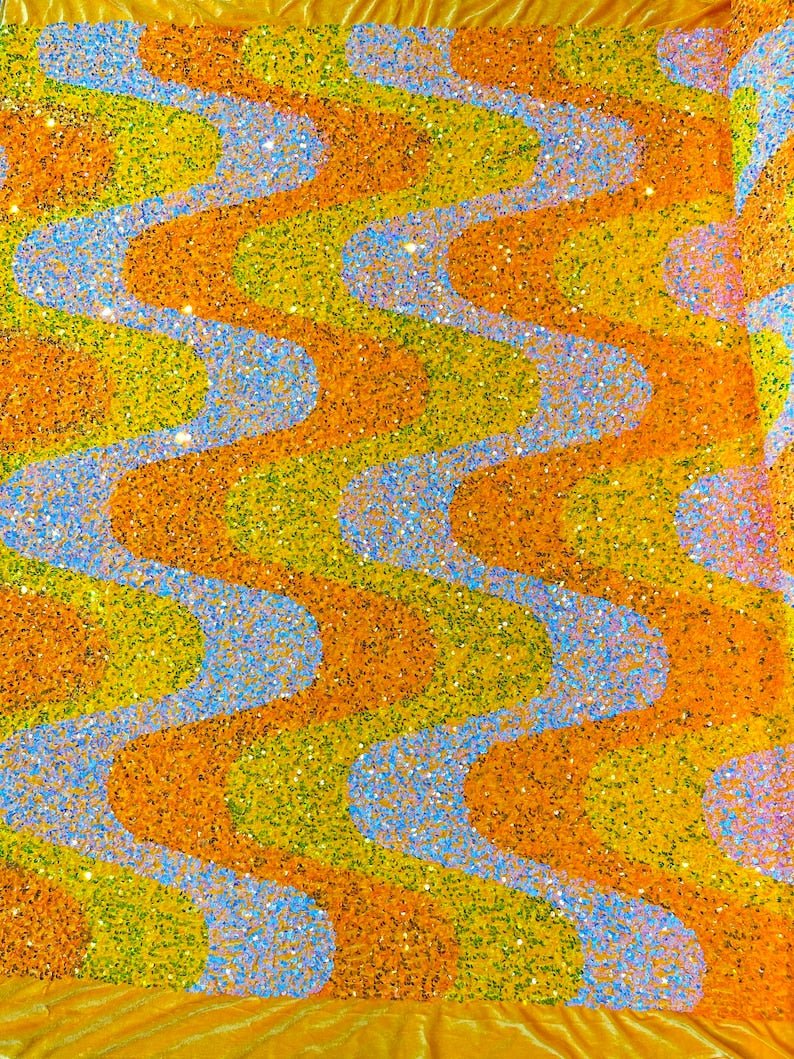 Wave Sequin Stretch Velvet Fabric - Wave Design, 54" Width (1 Yard)